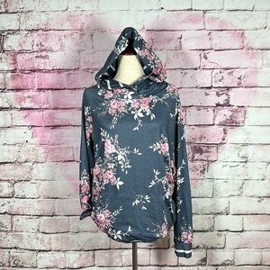 🌸Gray Pink & White floral hoodie, size L